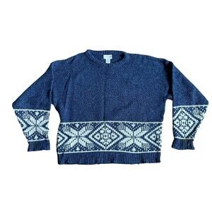 Vintage Blue Wool Patterned Sweater Large